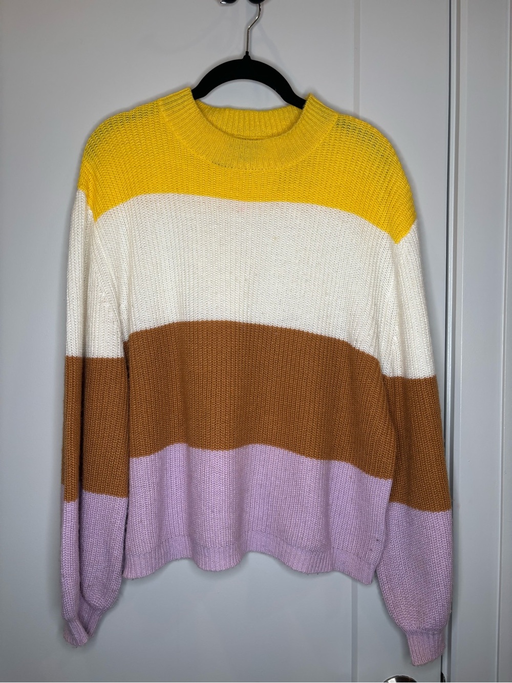 Striped Crewneck Sweater in Yellow, White, Brown and Lilac